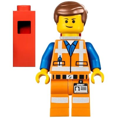 Minifigure Emmet with Piece of Resistance Lopsided Closed Mouth Smile tlm018