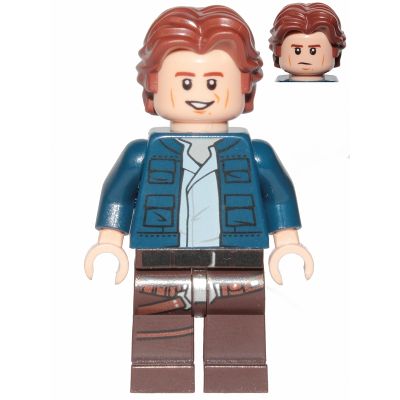 Minifigure Han Solo Dark Brown Legs with Holster Pattern Dark Blue Jacket Wavy Hair Smile Frown sw1021 The Minifig Shop