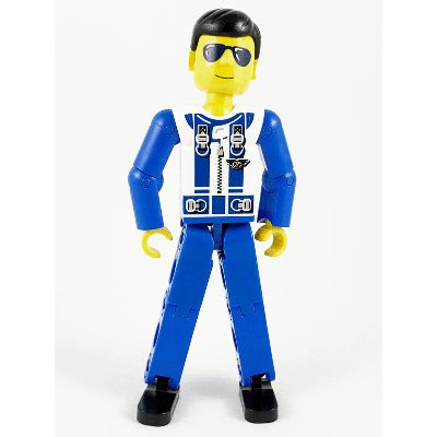 Minifigure Technic Figure Blue Legs White Top with Zipper and Blue Shoulder Harness Pattern Blue Arms tech038