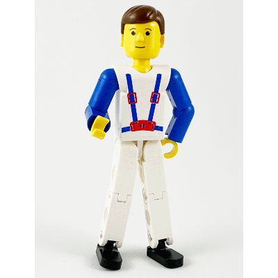 Minifigure Technic Figure White Legs White Top with Blue Suspenders Pattern Blue Arms tech006 The Minifig Shop